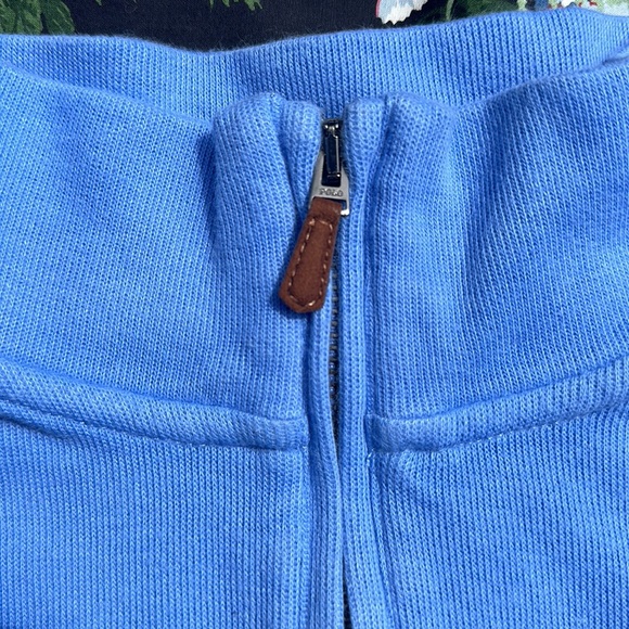Polo Ralph Lauren Estate Rib 1/4 Zip Sweater robins egg blue yellow logo Large - Picture 4 of 7